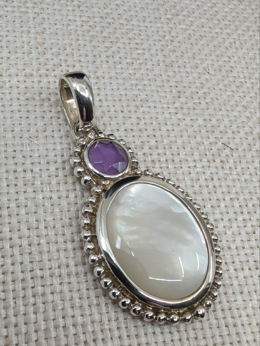 Vintage Whitney Kelly 925 Sterling Silver Mother of Pearl Amethyst Pendant - Picture 11 of 16